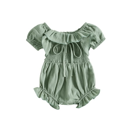 

Suanret Newborn Baby Girls Summer Jumpsuit Casual Romper Solid Color Short Sleeve Ruffle Tie Up Playsuits Green 6-12 Months