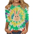 thumbnail image 1 of Liquidation d'Été Staron Chemises de Pâques pour Femmes T-Shirts Col Rond Manches 3/4 Blouses Graphiques Habillées T-Shirts Basiques Chemises d'Été Habillées Hauts, 1 of 5