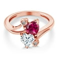 thumbnail image 3 of Gem Stone King 18K Rose Gold Plated Silver Red Created Ruby White Moissanite and White Diamond Ring for Women (1.80 Cttw, Heart Shape 6MM, Gemstone July Birthstone, Size 9), 3 of 6