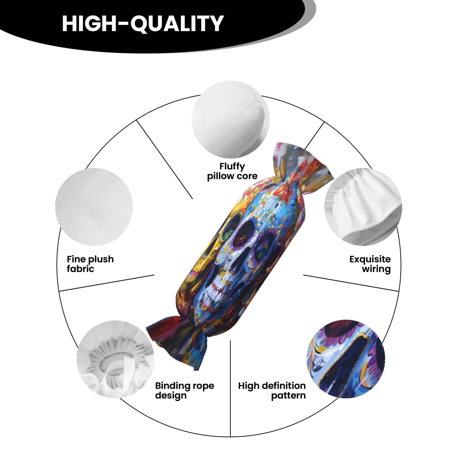 Candy Throw Pillow Travel Cervical Pillow Cylindrical Neck Body Cushion With Insert For Bed Couch Home Decor 9.8x24.4in Festive Sugar Skulls (2)