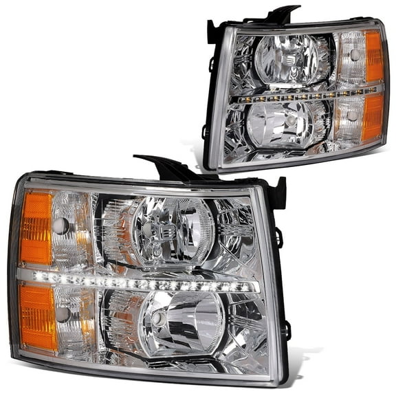 DNA Motoring For 07-14 Chevy Silverado 1500 2500 3500 HD LED DRL Headlight Lamps Pair Chrome/Amber