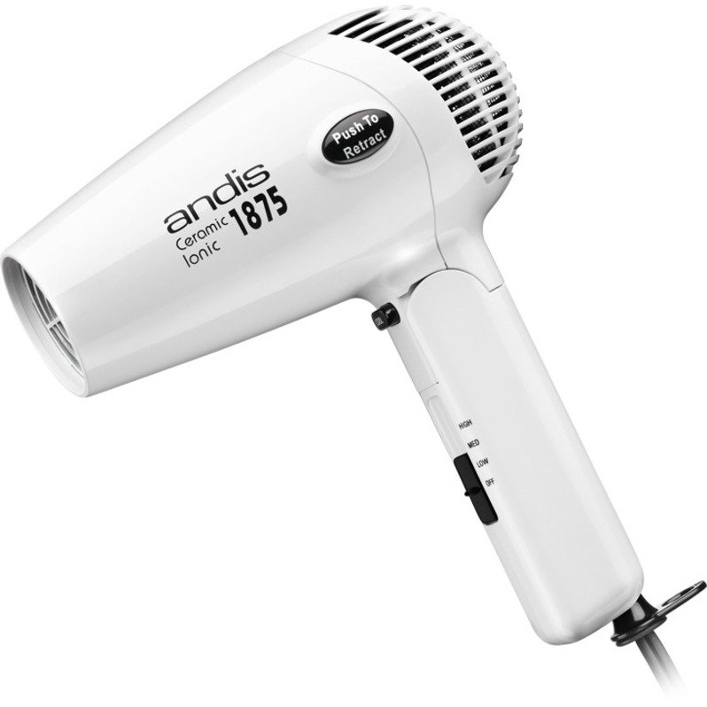 Andis FoldNGo Ceramic Ionic Hair Dryer, Retractable Cord, 1875W