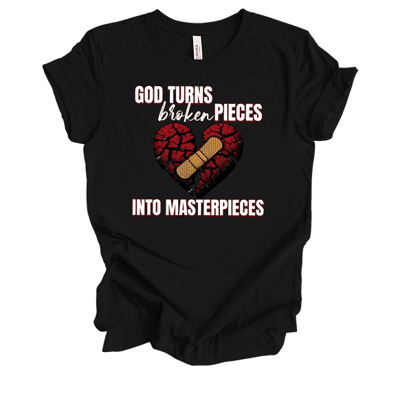 Trenz Shirt Company Fear Not God Turns Broken Pieces Into Masterpieces Womens Christian Short Sleeve T-shirt-Black-4xl