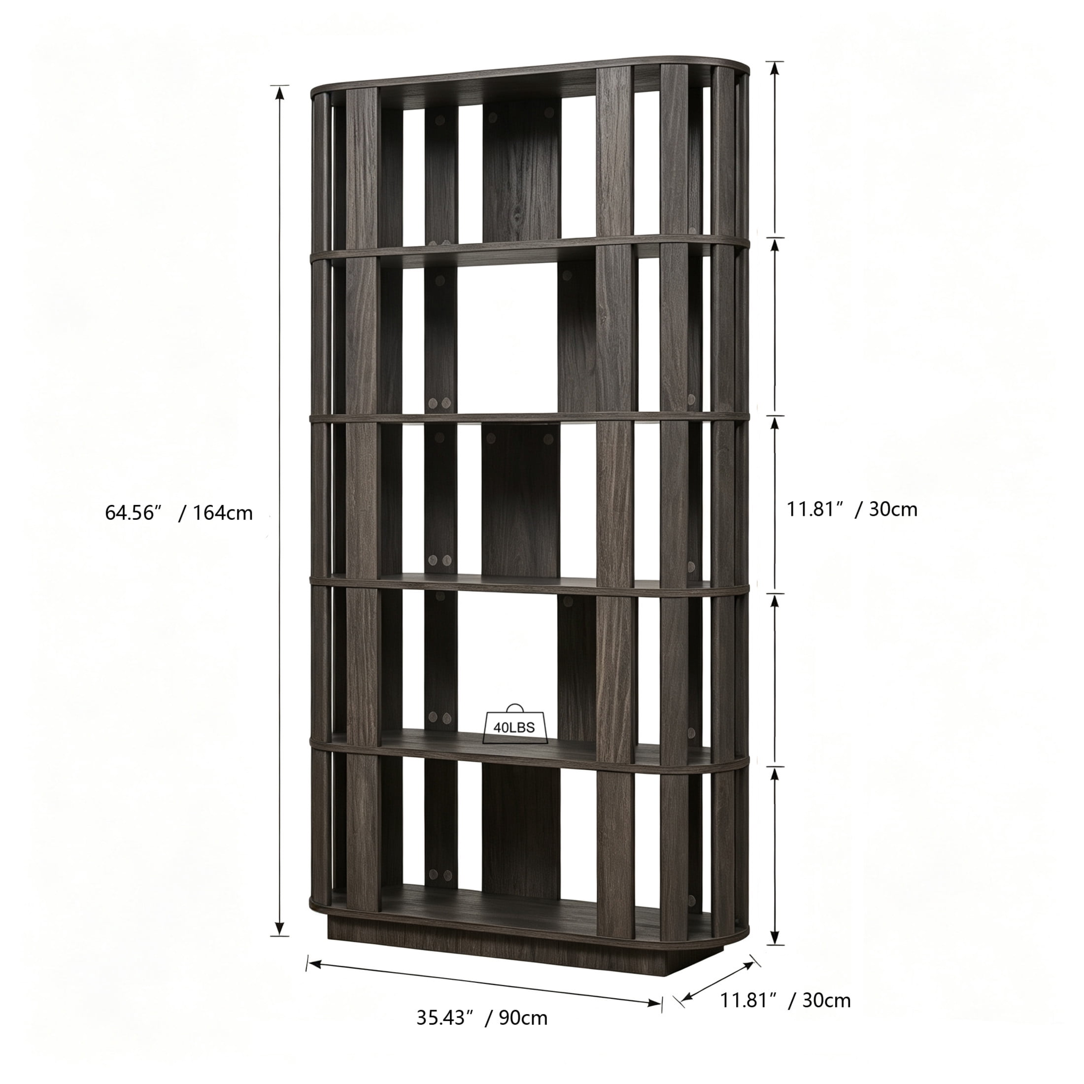 GDF Studio Lexair 5-Tier Wooden Oval Open Bookshelf with Curved Grid Frame, Storage Display Bookcase Rack, Dark Brown