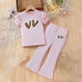 thumbnail image 2 of UngA Girl's 2 Piece Outfits Leopard Print Clothing Set Toddler Kids Cute Heart Graphic Short Sleeve Tee and Flare Bell Bottom Pants 2-3 Years,Red, 2 of 4