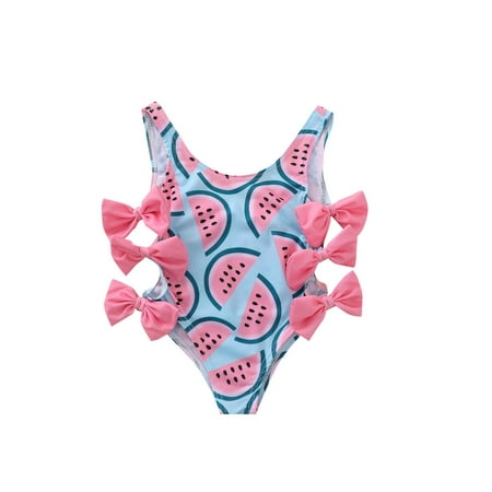 

DuAnyozu Summer Newborn Kids Baby Girls One-piece Swimsuit Watermelon Print Tassel Beachwear Swimwear with Bowknot