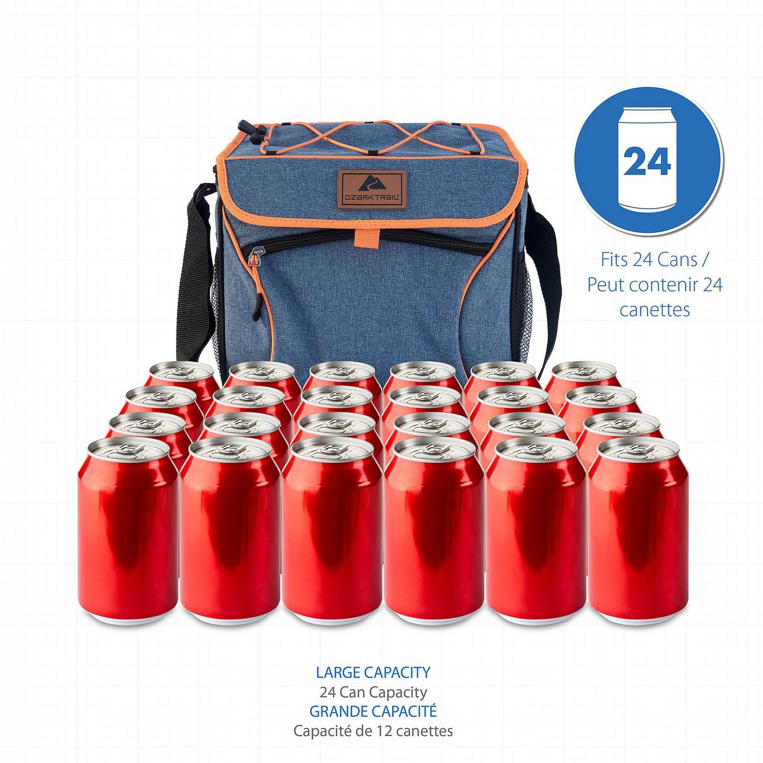 Glacière pliable Ozark Trail 24 canettes avec doublure rigide, couleur bleue, capacité de volume de 8,37 pintes ou unité de mesure de 24 canettes.