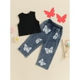 thumbnail image 3 of Argulvti Toddler Baby Girl 2Pcs Summer Outfits Cotton Sleeveless Ribbed Tank Tops + Denim Pants Set, 3 of 7