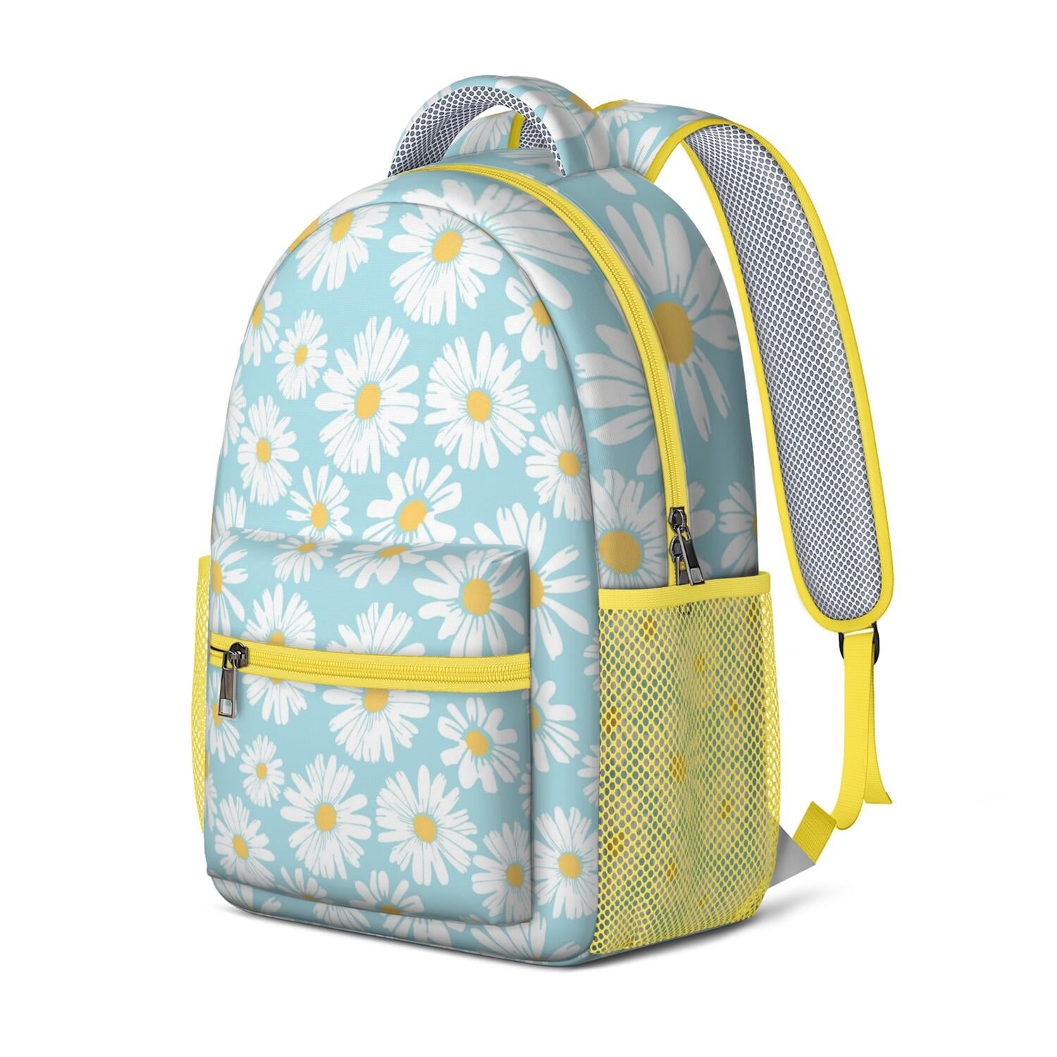 Watercolor Daisy Artwork School Bag - Breathable & Ergonomic for Teenagers