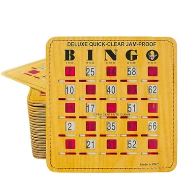 Mr. Chips Jam-Proof Easy-Read Quick-Clear Deluxe Fingertip Slide Bingo Cards with Sliding Windows - 100 Pack in Woodgrain