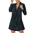 thumbnail image 1 of Pompotops Robe Décontractée Aguichant Unie à Manches Longues Col en V Profond pour Femmes, 1 of 5