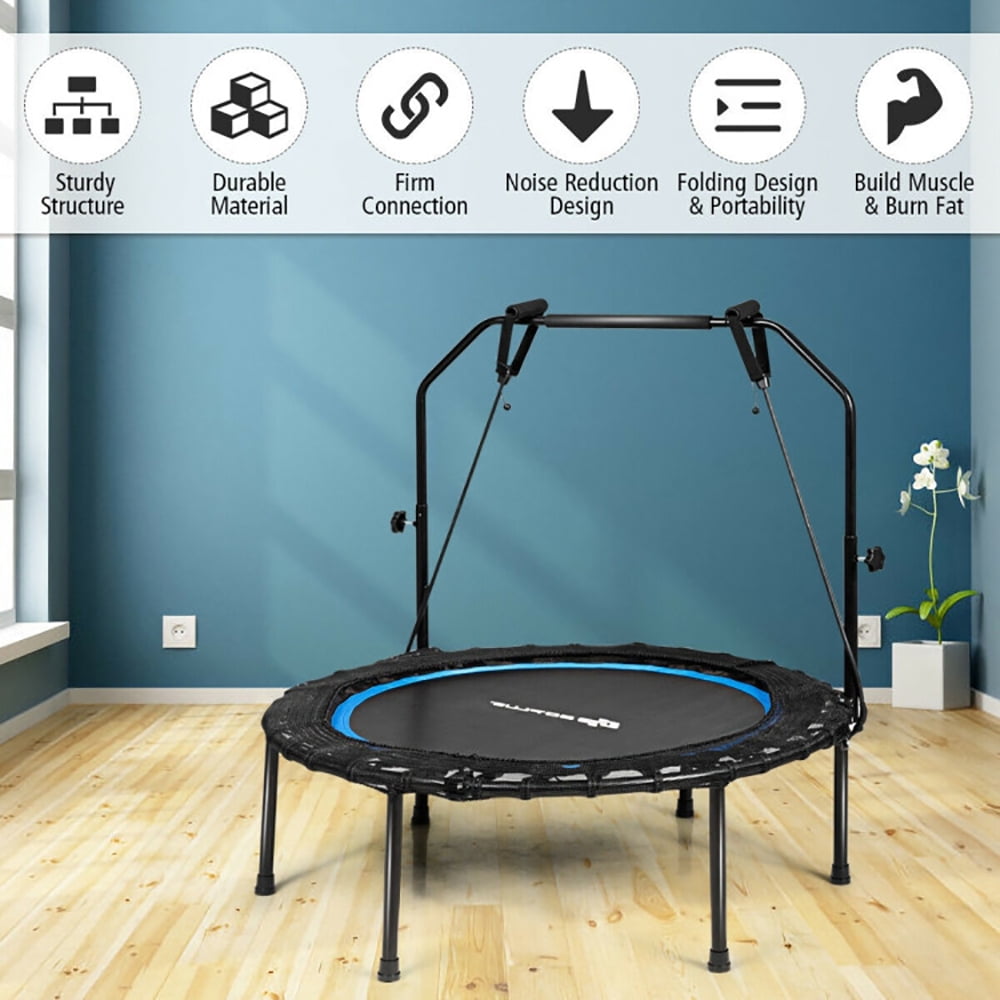Aimee Lii 40 Inch Foldable Fitness Rebounder with Resistance Bands Adjustable, Trampoline for Kids, Blue Aimee Lii 40 Inch Foldable Fitness Rebounder with Resistance Bands Adjustable, Trampoline for Kids, Blue