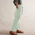 thumbnail image 4 of Women's Vintage Washed Denim Jeans with Striped Paneling, Hip Hop Baggy Jeans Mid-Low Waist Wide Leg Loose Fit Casual Pants with Pockets,Mint Green S, 4 of 5