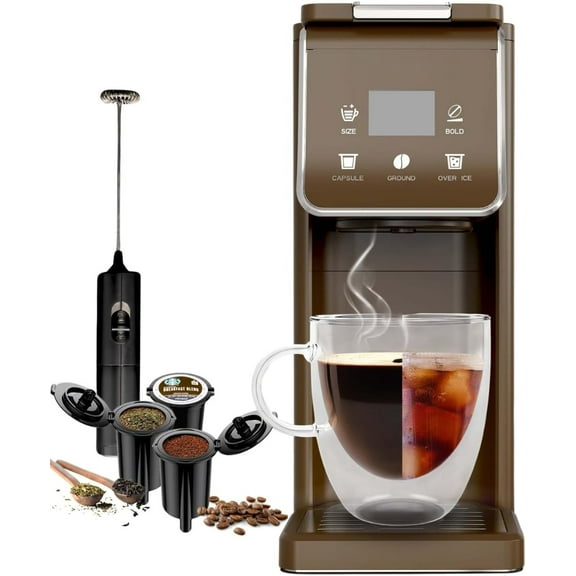 Hot And Iced Coffee Maker, Milk Frother, Cup Single Serve Coffee Maker, Ground Coffee, Iced Tea
