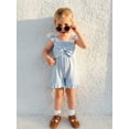 thumbnail image 4 of BemeyourBBs Kids Toddler Baby Girls Waffle Knit Romper Overalls Shorts Cute Infant Baby Girl Summer Clothes Solid Color Flying Sleeve Square Bow Front Ruffled Flared Jumpsuit, 4 of 9