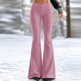 thumbnail image 2 of Xijirk Womens High Waist Flare Pants Solid Stretchy Knit Bell‑Bottom Casual Trousers No Pockets Size:L, 2 of 5