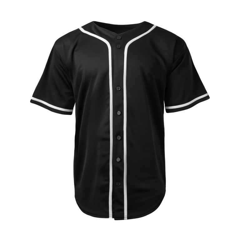 Ma Croix Mens Team Sports Printable Blank Jersey Baseball Collar Button Up T Shirts, Men's, Size: Medium, Black