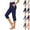 42# Navy, variant on Women's Stretchy Capri Pants High Waisted Button Straight Leg Cropped Pants Workout Athletic Casual Pants Dark Gray S