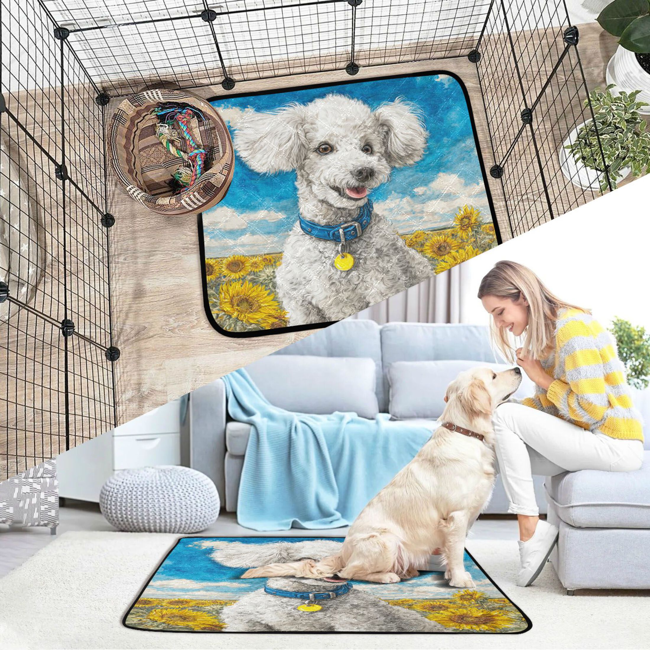 Qxltty White Poodle Cat litter Pads Pet Set of 2 Diaper Mats Center Anti-leakage Layer Absorbent Soft and Comfortable
