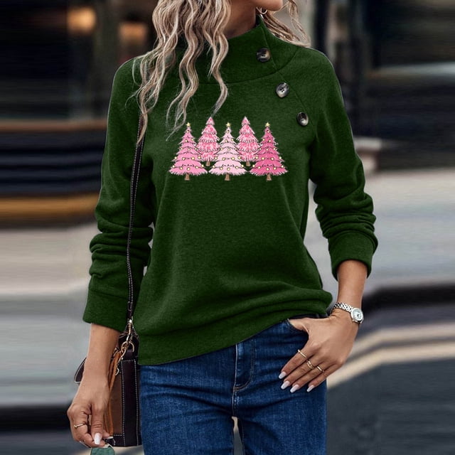 WITORNTS Hauts pour Femmes en Liquidation, Haut de Mode Coloré de Noël à Col Rond pour Femmes, Chandails à Manches Longues