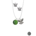 thumbnail image 2 of Delight Jewelry Silvertone Round - Imitation Cat's Eye - Green - Silver tone Guardian Angel Charm Necklace and Stud Earrings, 2 of 4