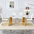 thumbnail image 2 of Table and chair set.63"x31.5x30" Luxurious Snow Mountain Patterned Sintered Stone Table with Golden Stainless Steel Butterfly Legs.Paried With 4 White High-quality PU Chairs With Arched Metal Legs., 2 of 26
