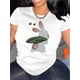 thumbnail image 1 of Camiseta informal con estampado de conejito y corazón para mujer: algodón suave, cuello redondo, manga corta, cómoda camiseta de verano en blanco. Camisetas informales., 1 of 6