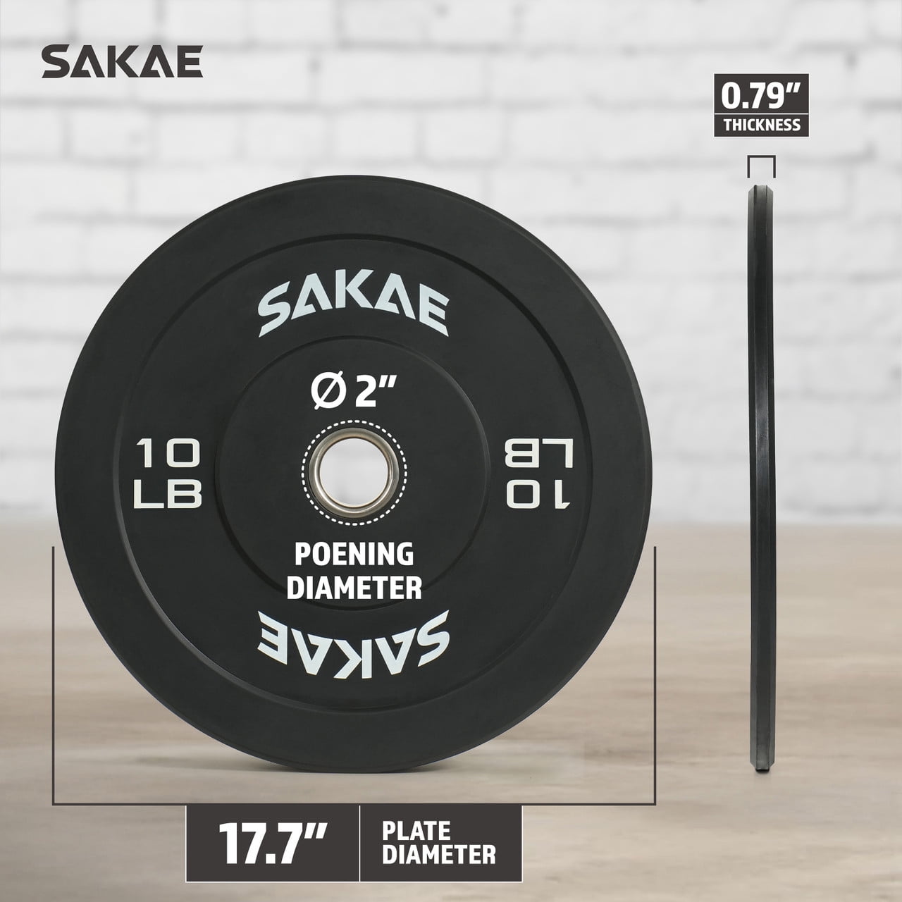 SAKAE Olympic Rubber Bumper Plates, 2-Inch Weight Plates Set with Steel Hub, Ideal for Weightlifting, CrossFit Equipment, Strength Training & Home Gym Workout, 10LB Pair