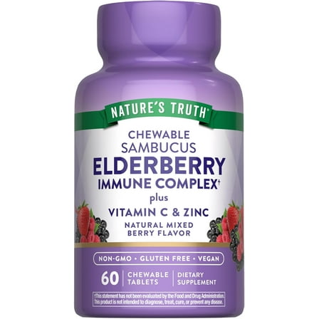 Elderberry Immune Complex | 60 Chewable Tablets | Plus Vitamin C & Zinc | Mixed Berry | by Nature's Truth