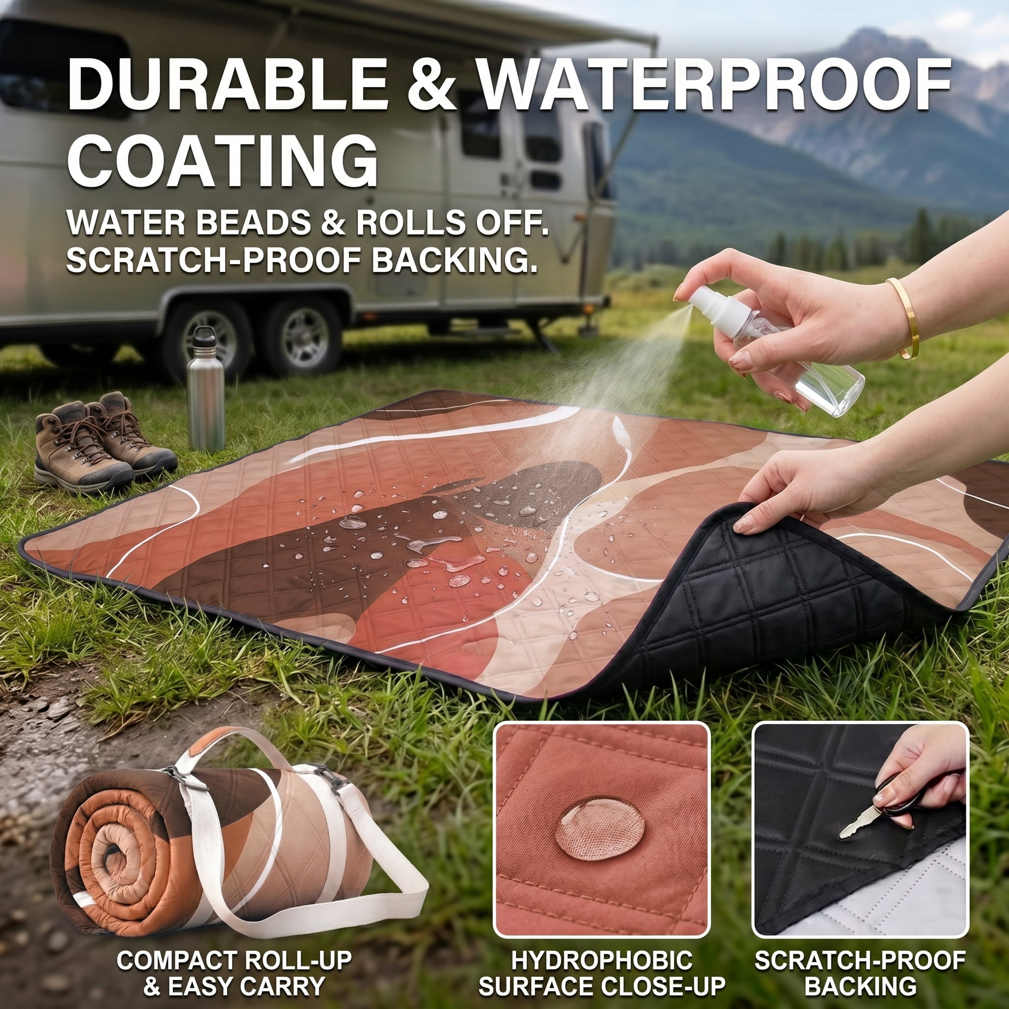 Waterproof Picnic Blanket Outdoor Camping Beach Mat Extra Large Foldable Car Essential Roadtrip Gadget Rv Accessories Glamping Tent Gear Must Haves Hiking Stuff Backpacking Necessities Gift