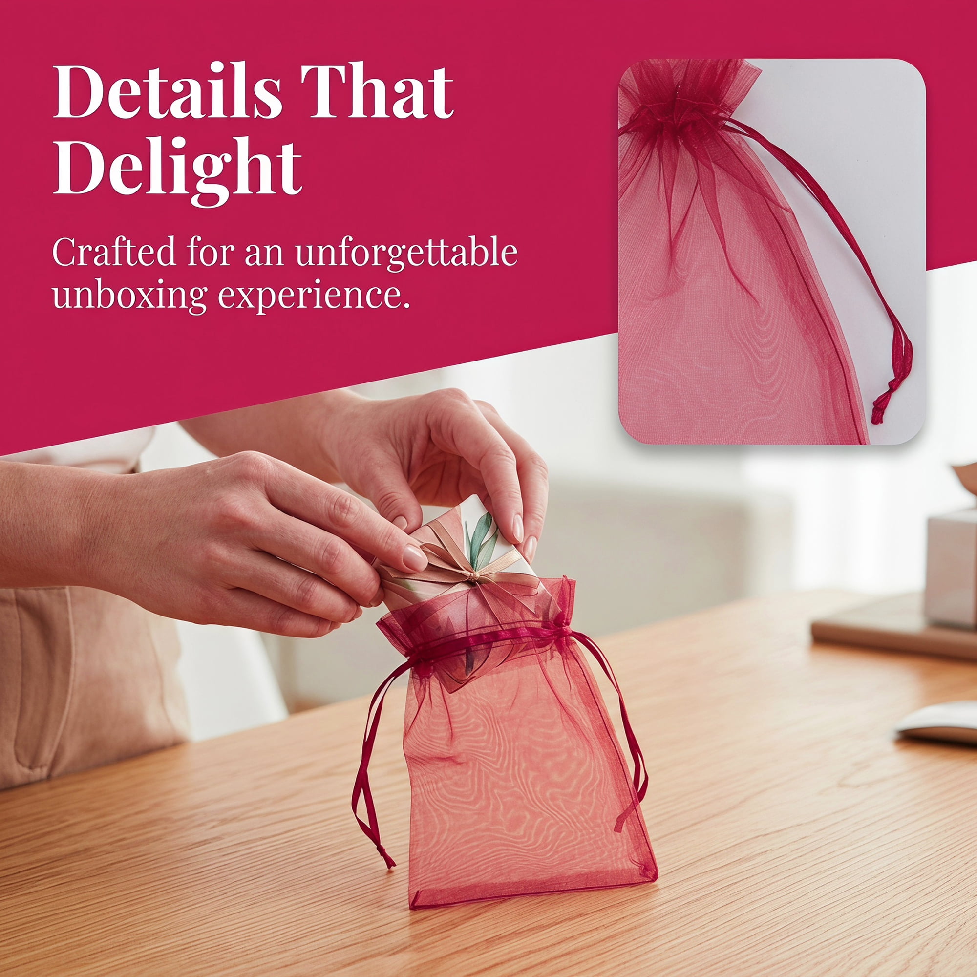 Unique Bargains Multi-Purpose Gift Bags with Handles for Events Wine Red 3.9" x 5.9"