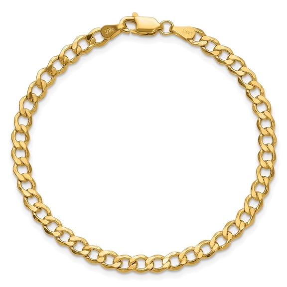 Diamond2Deal Mother's Day Gift 14K Yellow Gold 4.3mm Semi-Solid Curb Chain Bracelet for Women 7"