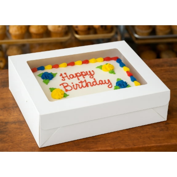 19" x 14" x 6 1/2" White Half Sheet Window Cake Box - 6ct