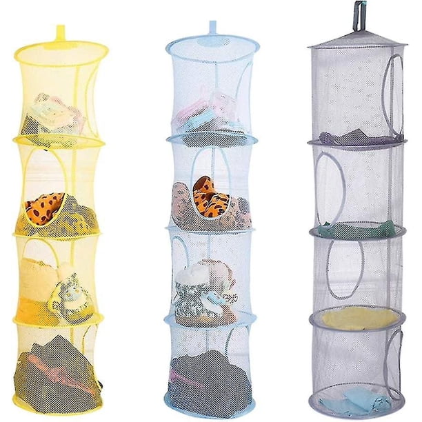 Red de almacenamiento para niños, 3 uds., red de secado colgante, cesta de malla plegable, almacenamiento para felpa