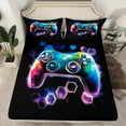 thumbnail image 2 of Homewish Watercolor Gamepad Boys Queen Sheet Sets, Neon Futuristic Honeycomb Flat Sheet, Video Game Controller Queen Fitted Sheet, Ultra Soft Bedroom Decor, 4 Pieces, 2 of 7