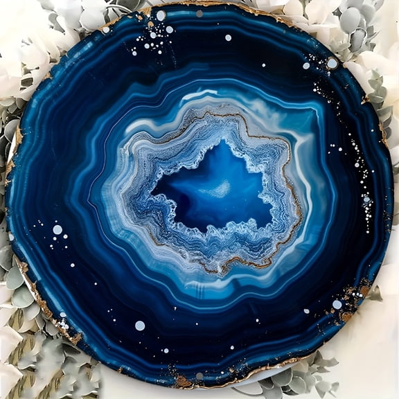 HELLOYOUNG Deep Blue Agate Slice Wall Decor 8x8 Round Metal Art, Pre-Drilled Hanging Durable Stone for Kitchen Office Garden