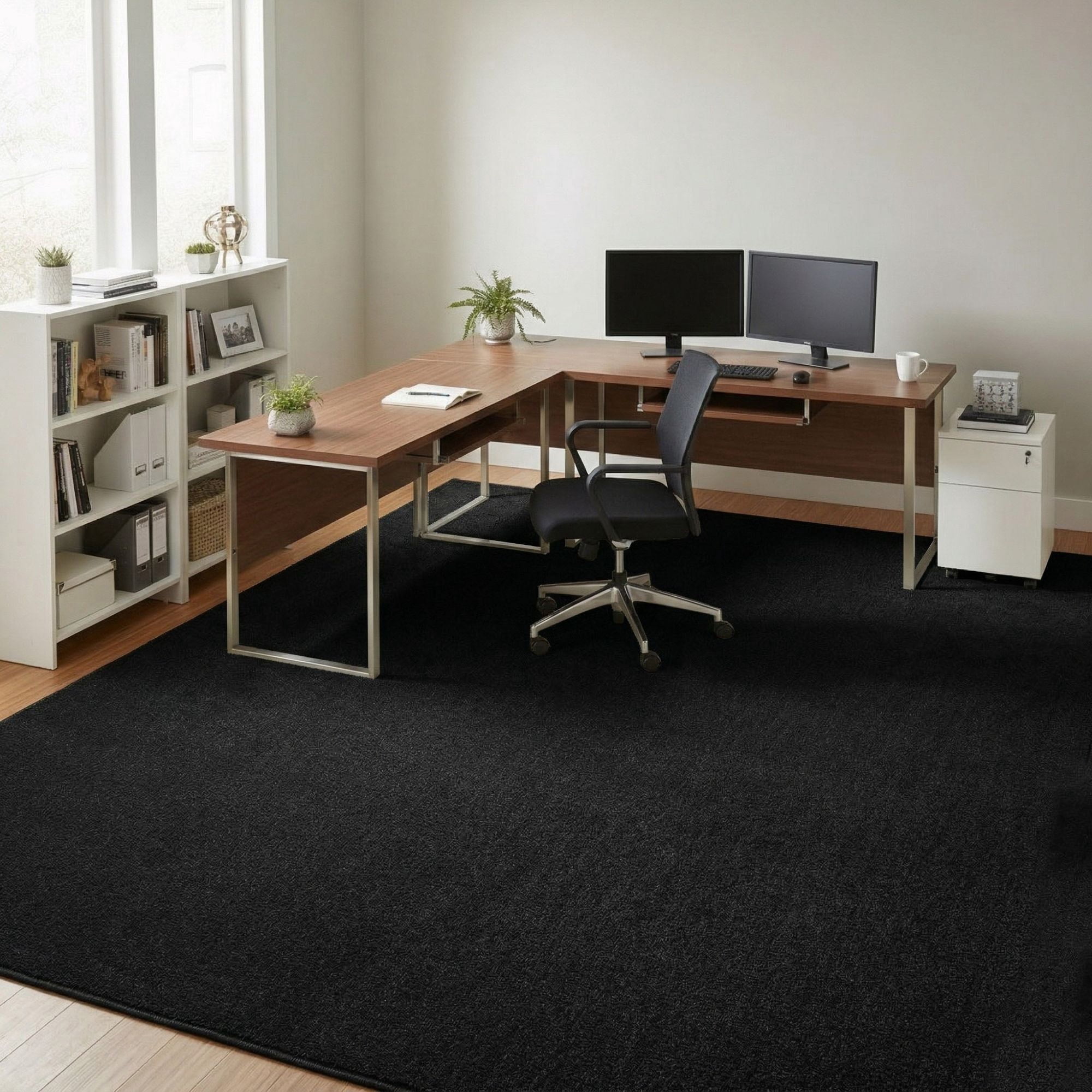 Ottomanson Area Rug Non-Slip Low Pile Stain Resistant Carpet, Solid Black, 7'10" x 13'
