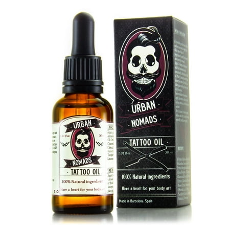 Tattoo After Care Oil by Urban Nomads - Hand Crafted in Barcelona - 100% Natural Ingredients - Brightens Body Ink -