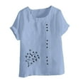 thumbnail image 4 of iHengLiXing 2026 Plus Size Spring Tops for Womens Dressy Casual Women Fashion Casual Linen Top Printed Short Sleeve Button T-shirt Blouse Top Blue XXXXXL, 4 of 4