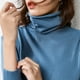 thumbnail image 1 of Camisa de punto con cuello alto y color liso de estilo coreano entallada y adelgazante de mezcla de lana para mujer para otoño e invierno, 1 of 6
