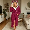 thumbnail image 4 of Womens Hooded Fleece Robe, Soft Bathrobe for Womens, Cute Long House Coat Wine XL(XL), 4 of 7