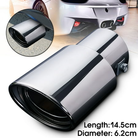 Car Vehicle Exhaust 62mm Inlet Round Stainless Steel Car Vehicle Exhaust Muffler Pipe Rear Tail Tip Oval Rolled Universal Silver Tone Straight Type ()