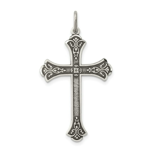 Sterling Silver Cross Pendant Necklace for Men and Women with Gothic Medieval Design Oxidized Finish and Baroque Details Spiritual Religious Jewelry Accessory