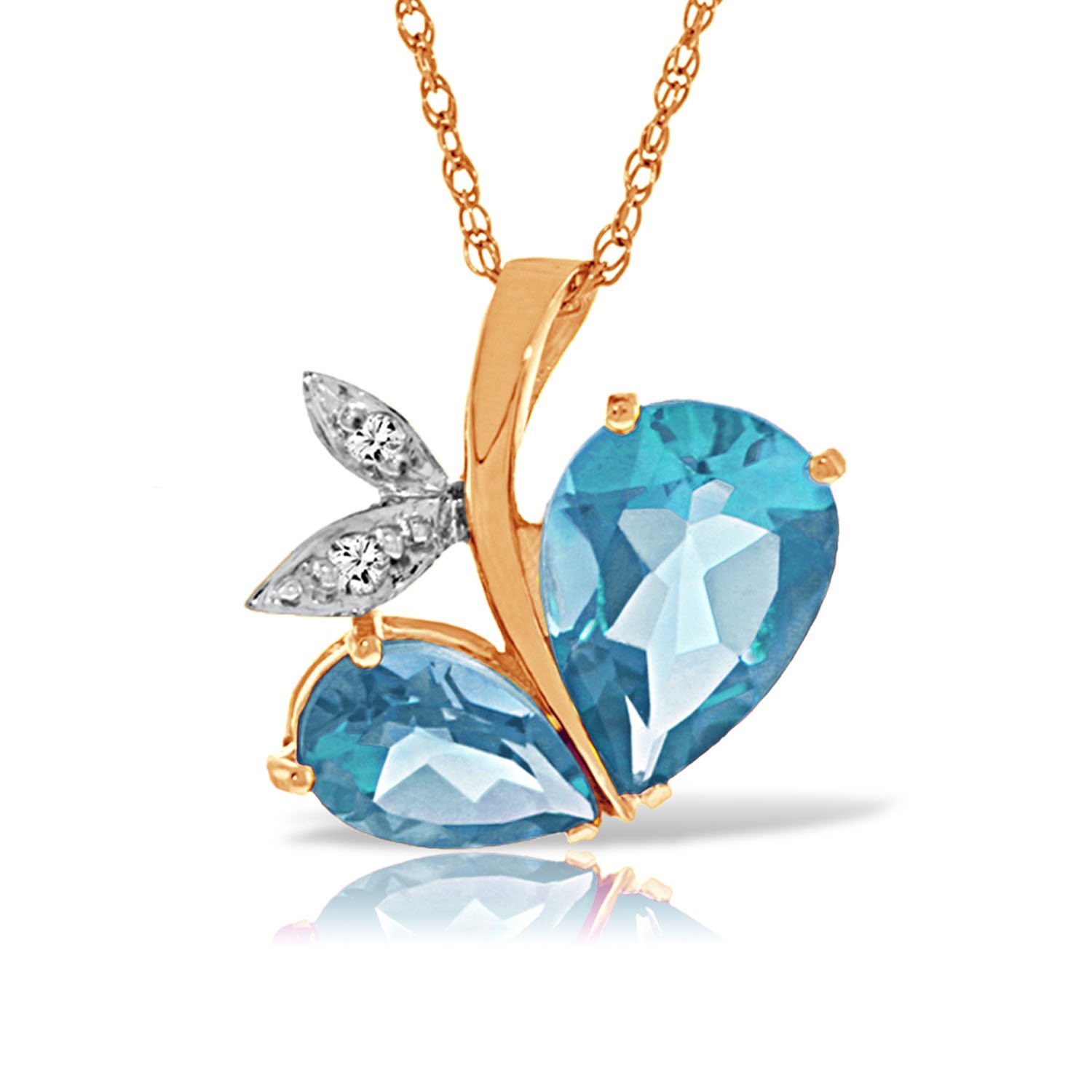 Galaxy Gold 14K Solid Gold Natural Diamond & Blue Topaz Necklace for Women - Rose Gold Fine Jewelry