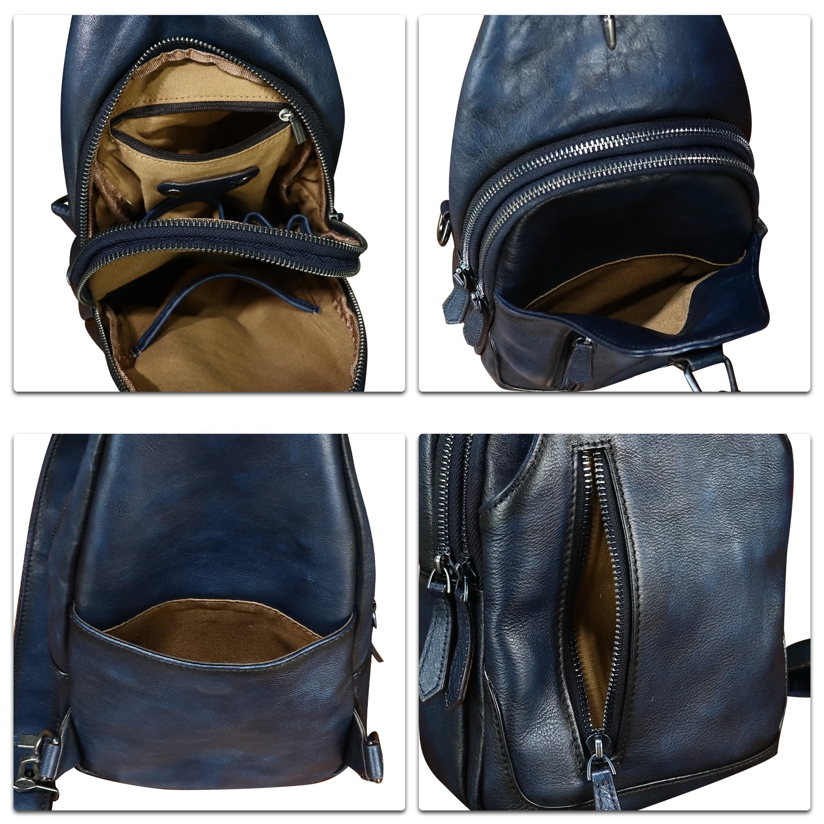 Genuine Leather Sling Bag for Women Men Retro Sling Backpack Purse Crossbody Bag