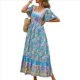 thumbnail image 2 of Vestido Informal, Fluido, con Estampado Floral Bohemio, de Corta y Corte Escalonado para Mujer (Verano 2025) Azul M, 2 of 9