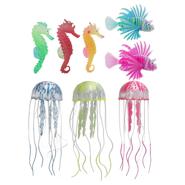 Decoración luminosa para acuario, medusas flotantes artificiales, caballito de mar para pecera, 8 Uds.