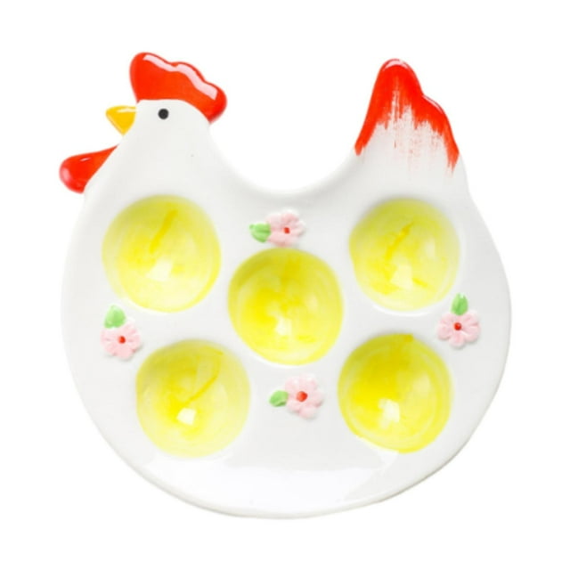 Soporte de cerámica para huevos, bandeja para huevos, contenedor multiusos, manualidades, soporte para huevos de Pascua C