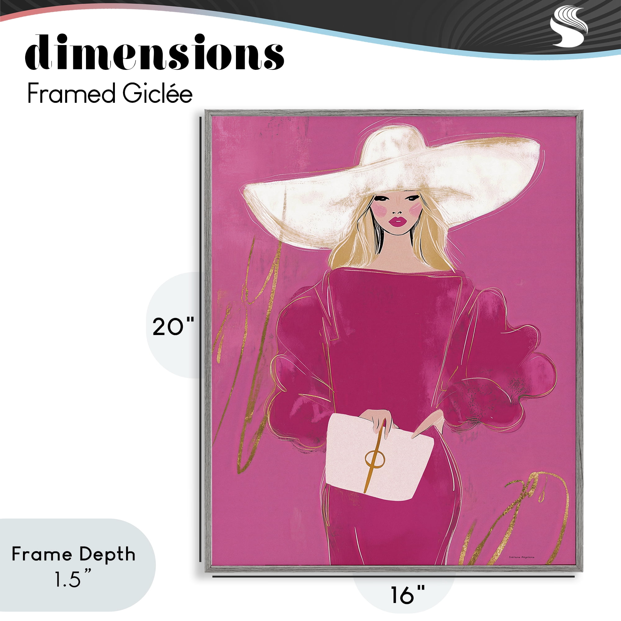 Stupell Industries Lady In Pink with Hat Gray Framed Giclee Art, design by Svetlana Aleynikova