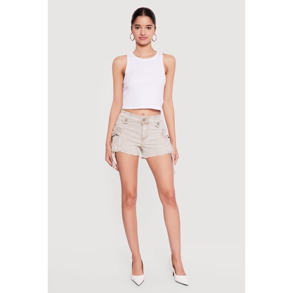 Women's VIP Mineral Wash Denim Frayed Hem Cargo Shorts